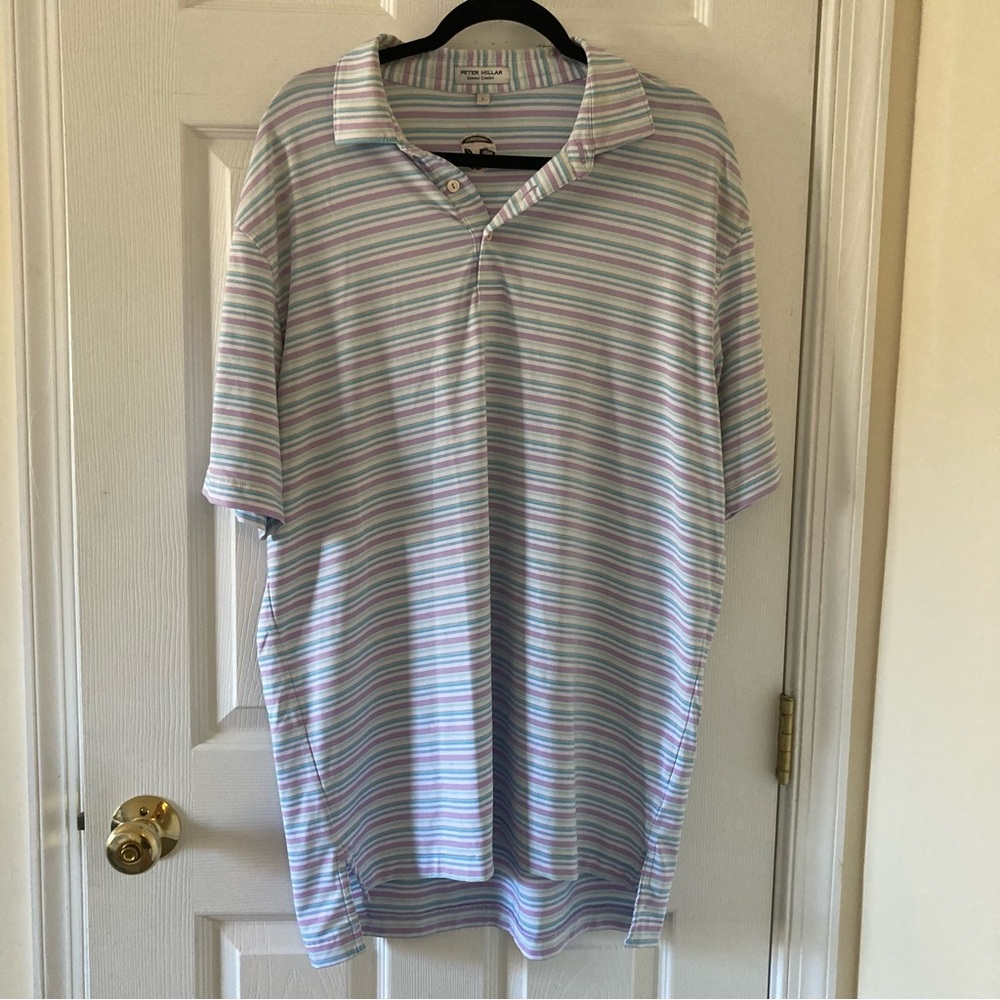 Peter Millar Summer Comfort Polo TaylorMade Logo Stripe Golf Shirt Men’s Large